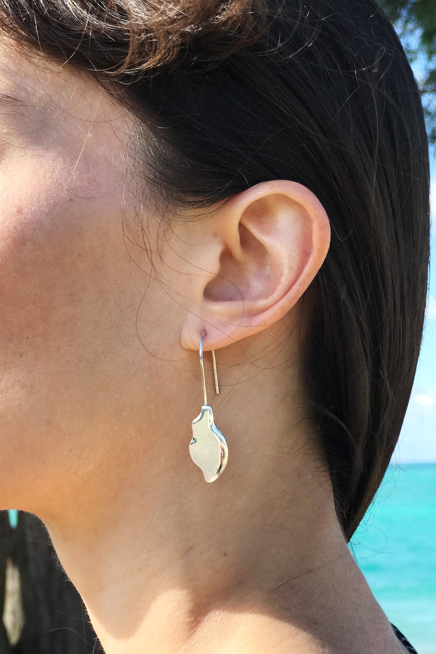 Maresse Fluidity Earrings Wearing Left Side Ocean