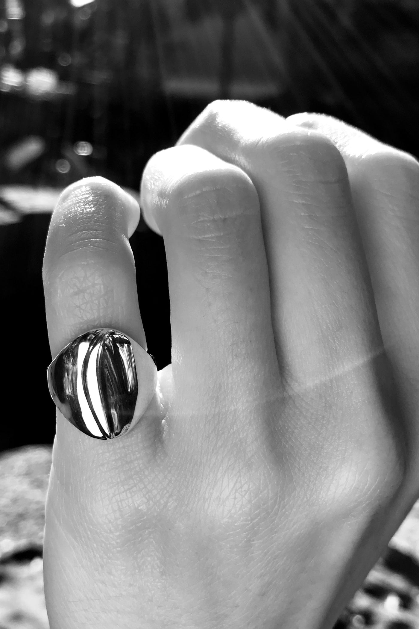 Maresse Nala Pinky Ring Sterling Silver Wearing Front View