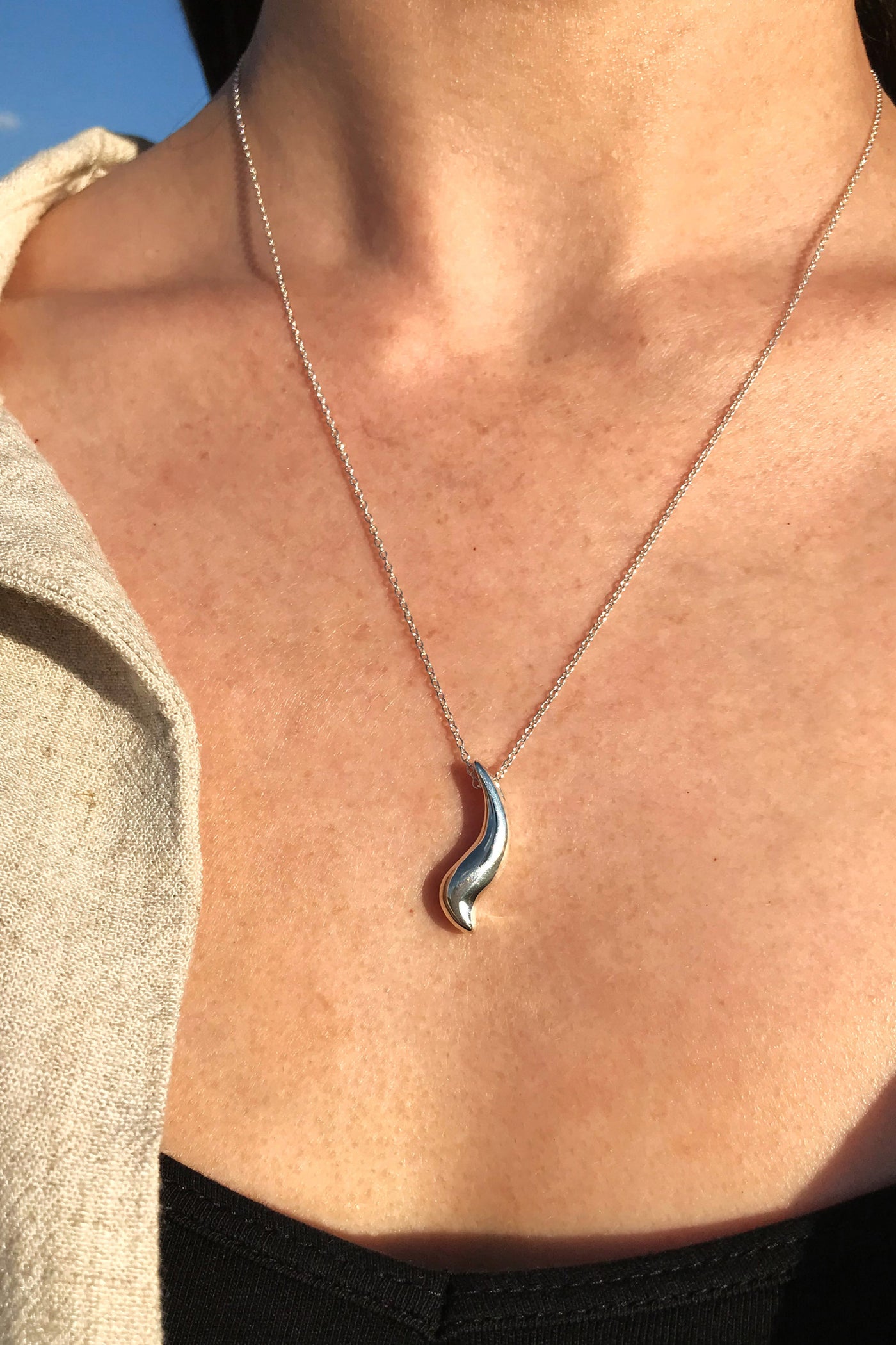 Maresse Wave Necklace Sterling Silver Wearing