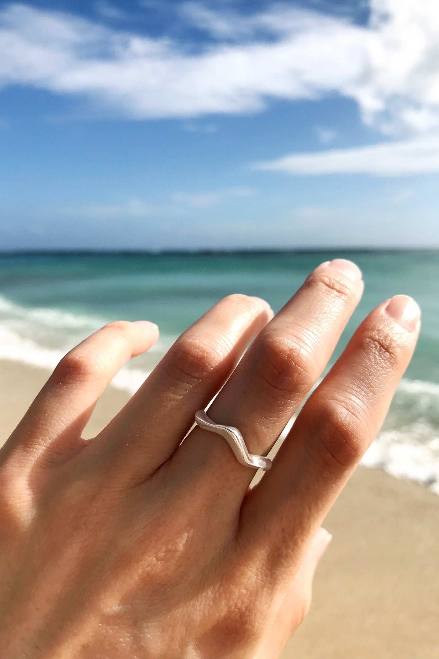 Maresse Wave Ring Sterling Silver Wearing Ocean