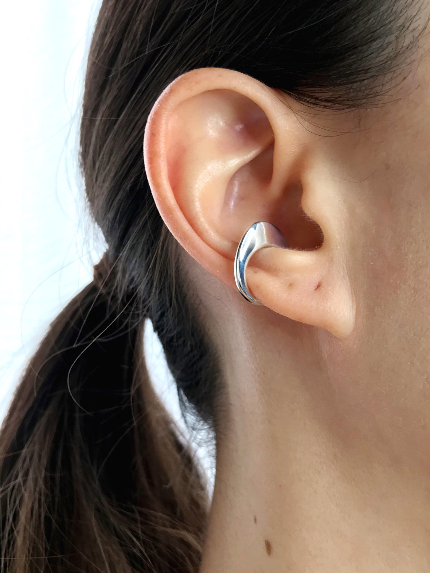 Maresse Moon Slice Ear Cuff Sterling Silver wearing close up