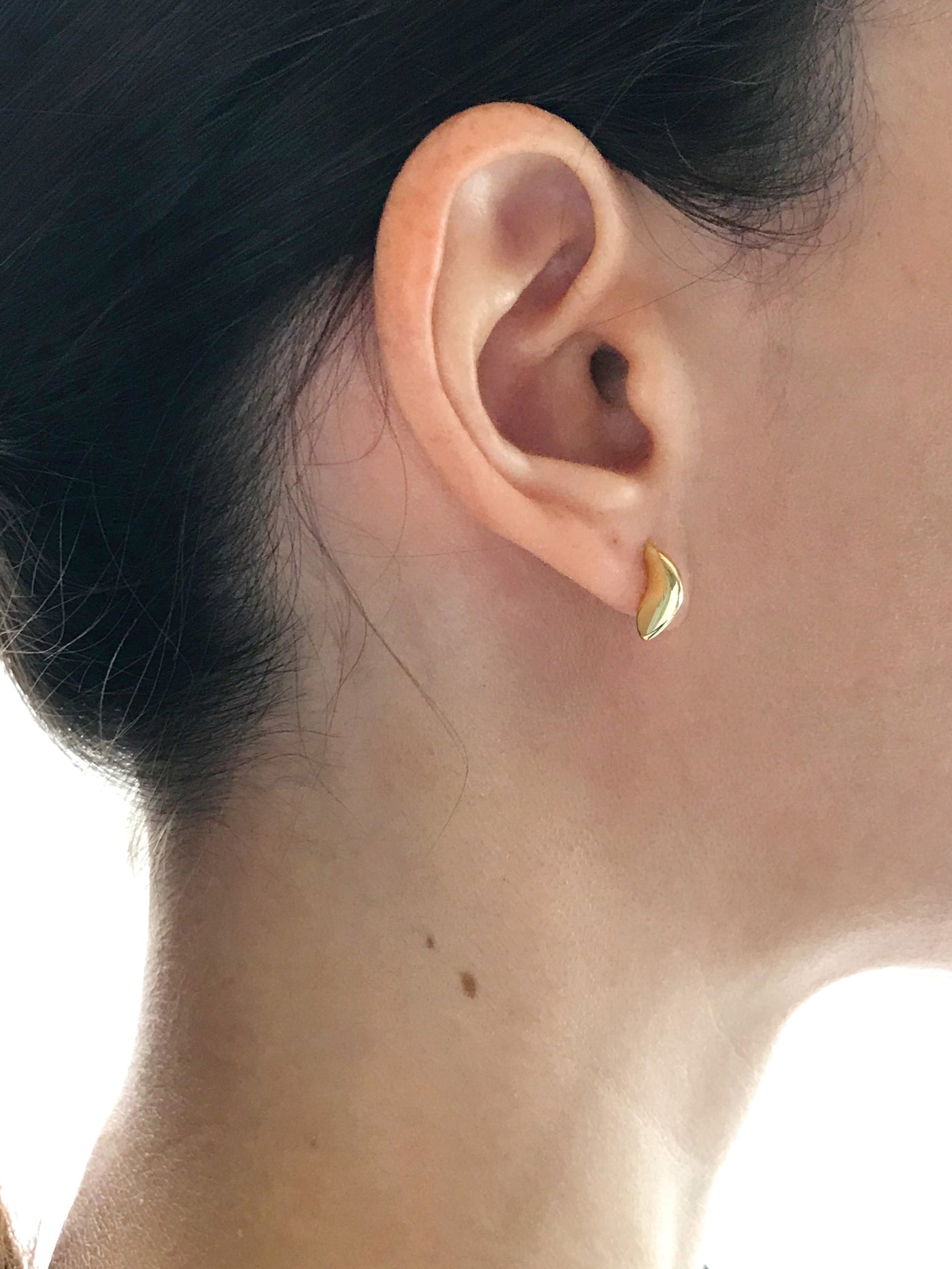 Maresse Moon Slice Earrings Small 10K Gold wearing close view