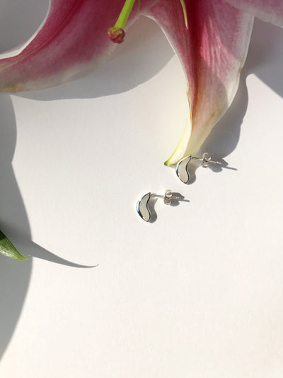 Maresse Moon Slice Earrings Small Sterling Silver with flowers