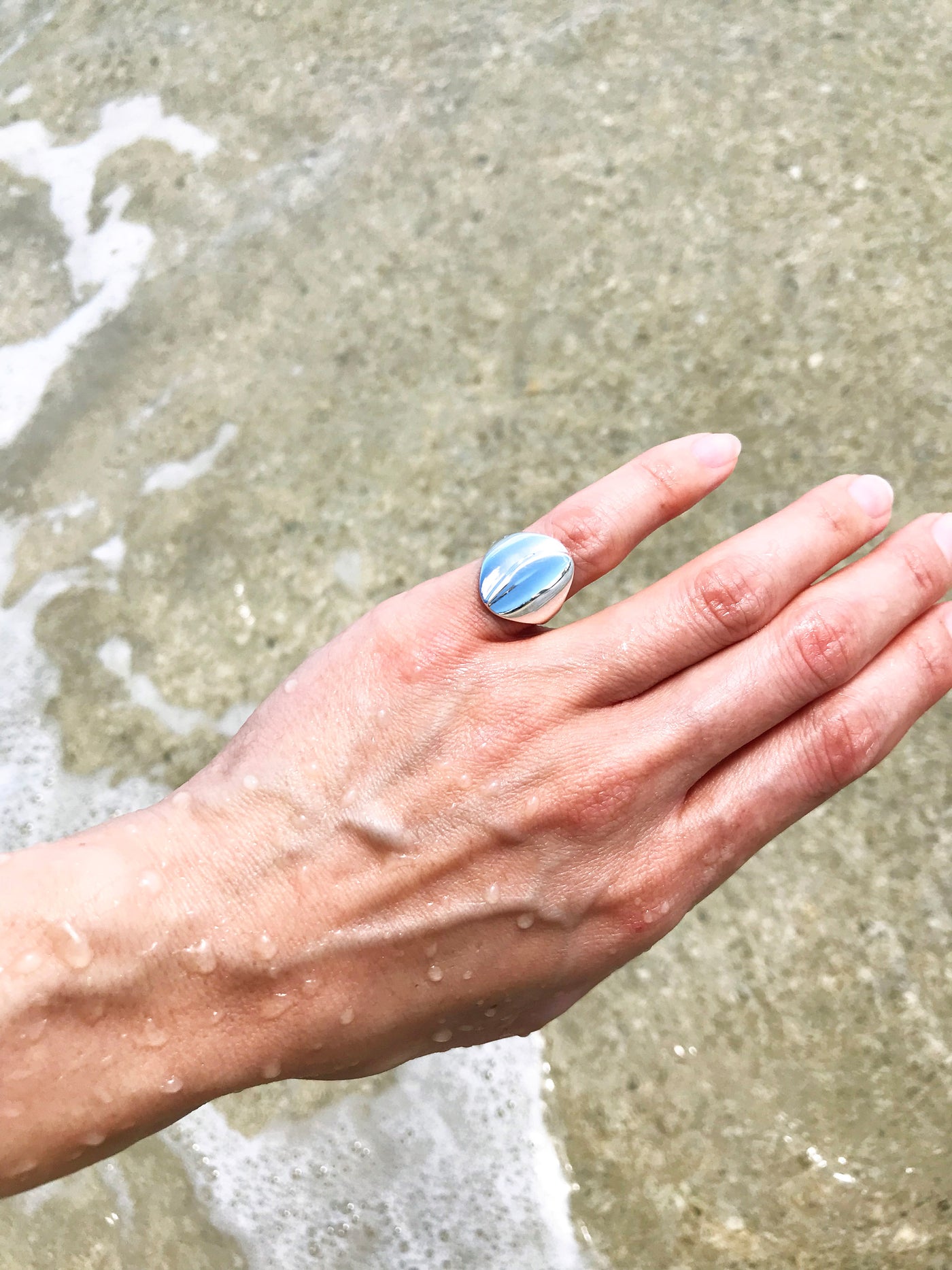 Maresse Nala Pinky Ring Sterling Silver wearing beach background