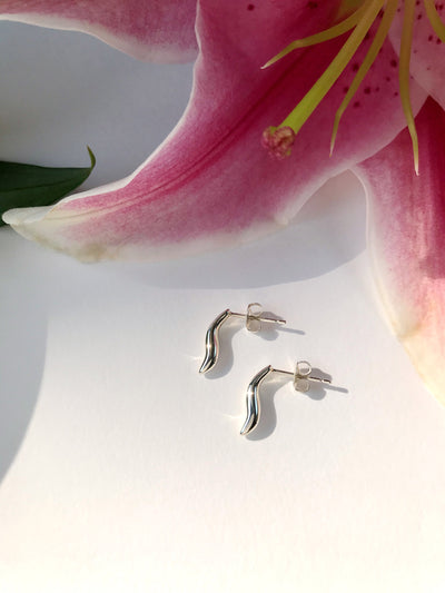Maresse Wave Earrings Small Sterling Silver side view